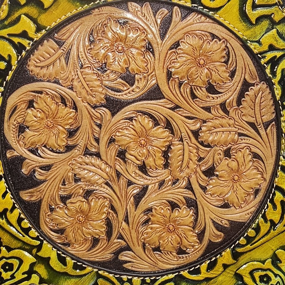 Artisan Floral Embossed Cow‎ Hide Leather Shoulder/ Crossbody Bag - - Picture 5 of 8